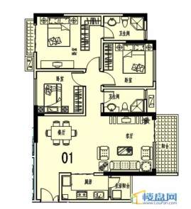 中天会展城B单体01户型3室2厅2卫1厨