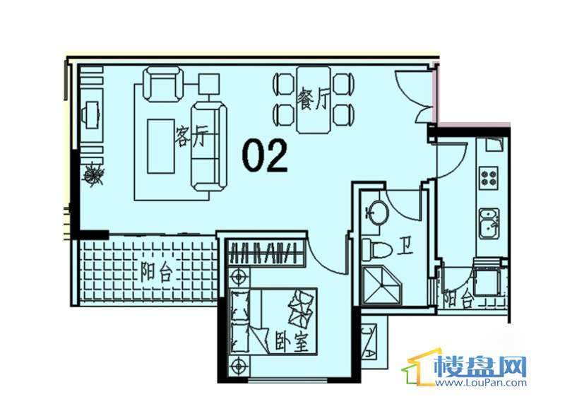 中天会展城A单体02户型1室2厅1卫1厨