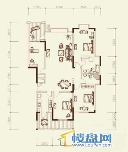 银地班芙小镇F-E-1户型4室2厅2卫1厨