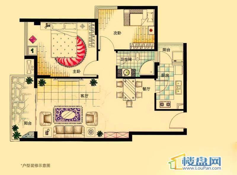 虹祥花郡A1-A3号C户型2室2厅1卫1厨