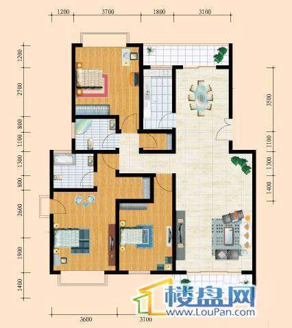 花溪御院B户型3室2厅2卫1厨