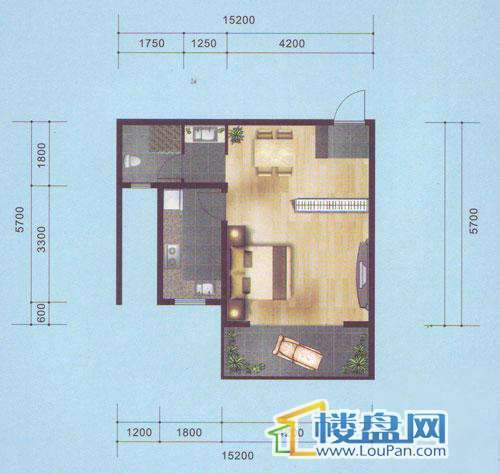 南湖郡二、三号楼标准层B户型1室1厅1卫1厨