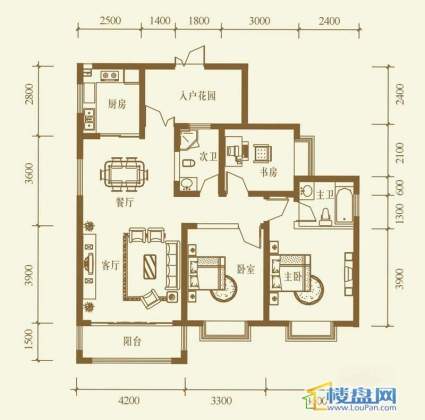 檀溪谷溪岸组团A-1户型3室2厅2卫1厨