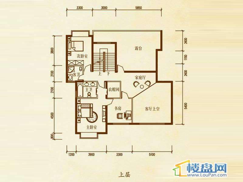 檀溪谷二栋B户型跃层上层5室4厅4卫1厨