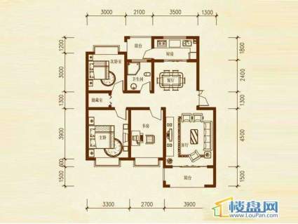 溪谷一、二栋A户型 3室2厅1卫1厨