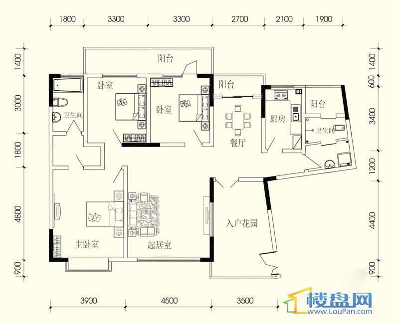 小城故事C组团F户型3室2厅2卫1厨