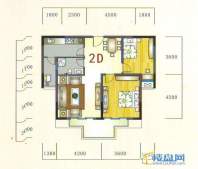 金元国际新城2D户型2室2厅1卫1厨