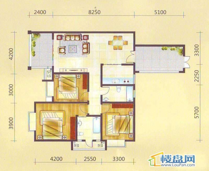 兴隆枫丹白鹭-白鹭洲二期户型图3室2厅2卫1厨