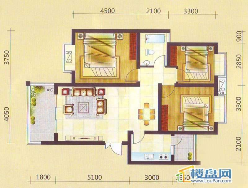 兴隆枫丹白鹭-白鹭洲二期户型图3室2厅1卫1厨