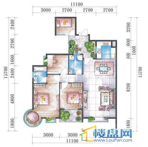 腾龙湾A1-14栋(A户型偶数层)4室2厅2卫1厨