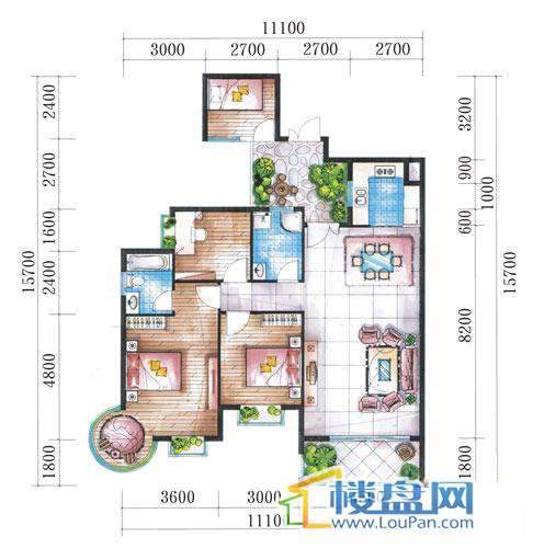 腾龙湾A1-14栋(A户型奇数层)4室2厅2卫1厨