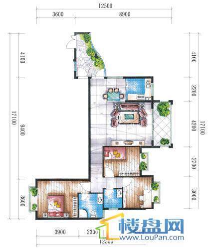 腾龙湾A1-14栋(D户型奇数层)3室2厅2卫1厨