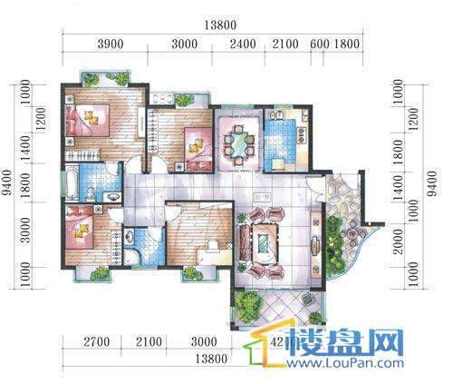 腾龙湾A1-10栋、13栋(B户型奇数层)4室2厅2卫1厨