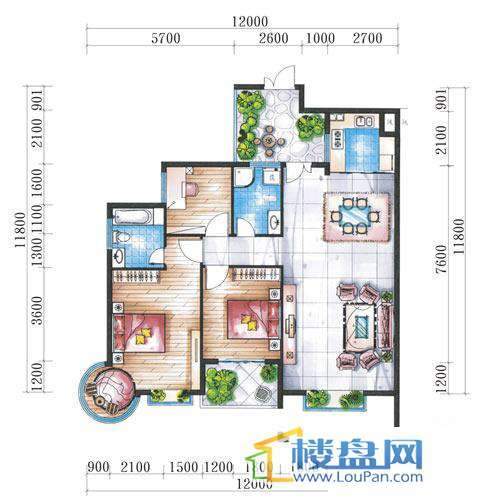 腾龙湾A1-8栋、9栋(A户型偶数层)3室2厅2卫1厨