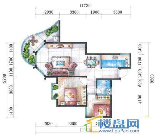 腾龙湾A1-3栋、4栋(A户型)2室2厅1卫1厨