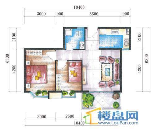 腾龙湾A1-1栋、2栋(C户型)2室2厅1卫1厨