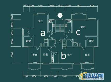 祥和家园三期嘉院E栋四单元A、B、C户型（跃层）-下层4室2厅2卫1厨
