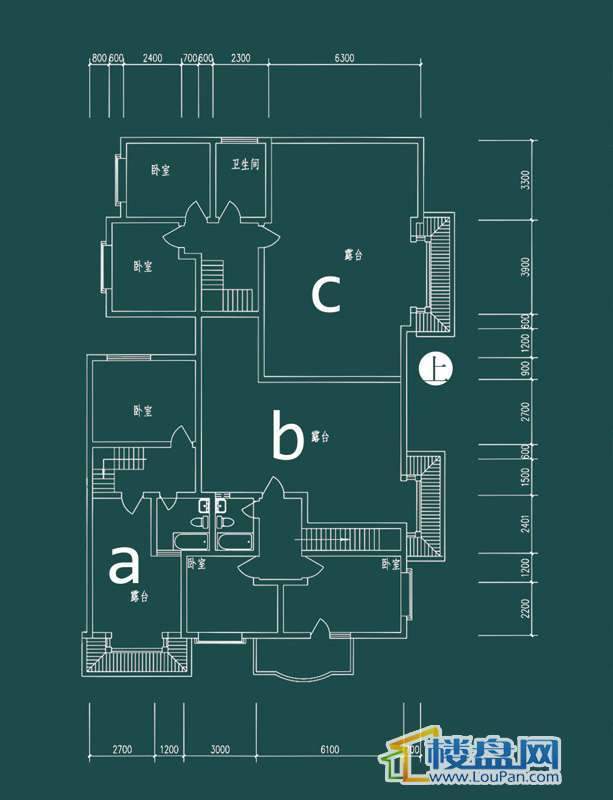 祥和家园三期嘉院F栋三单元A、B、C户型（跃层）-上层6室2厅3卫1厨