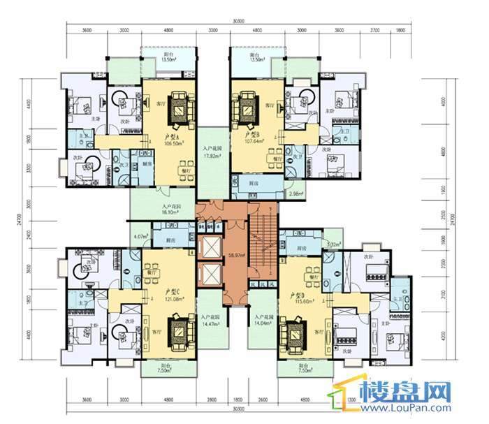 1号楼标准层平面图