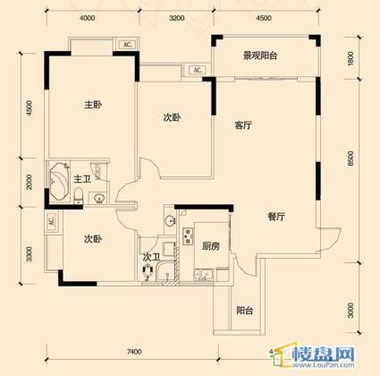 源兴御景华府C1户型3室2厅2卫1厨