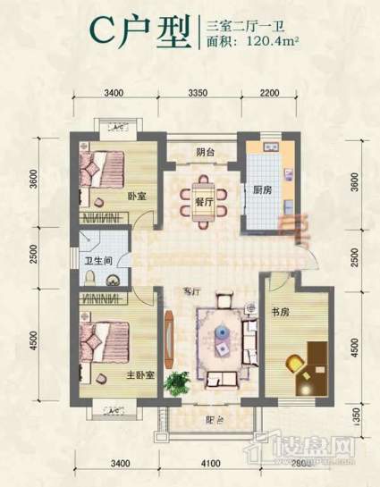 保利花园三室二厅一卫户型图