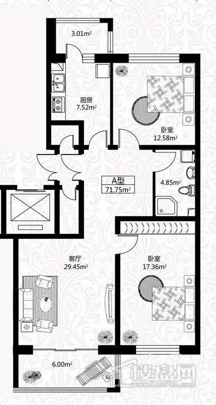 户型图6号楼2单元