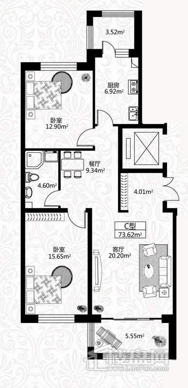 户型图8号楼1单元 