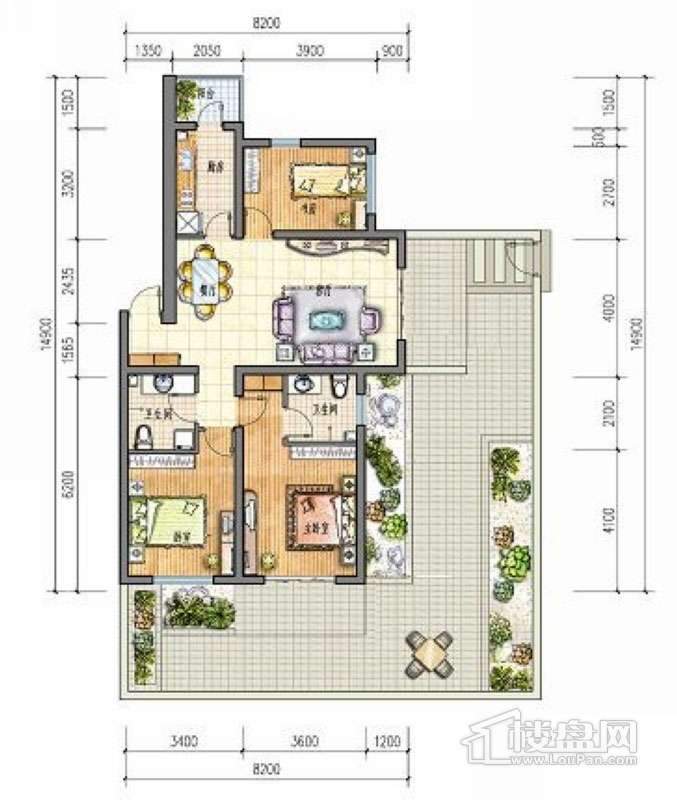 滨才城户型图85-A-1 3室2厅 