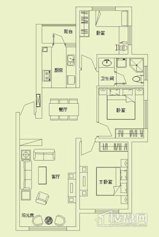 滨才城户型图3室 