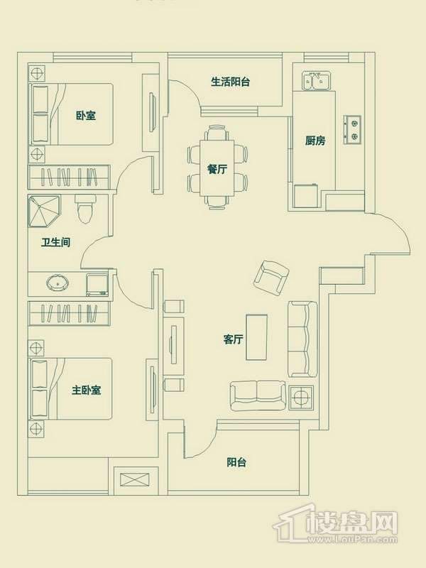 滨才城户型图2室2 