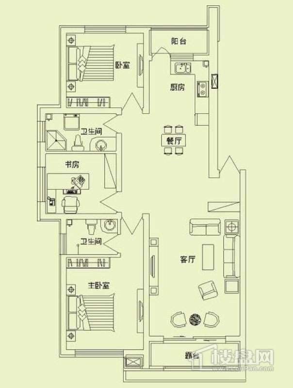 滨才城户型图 3室 