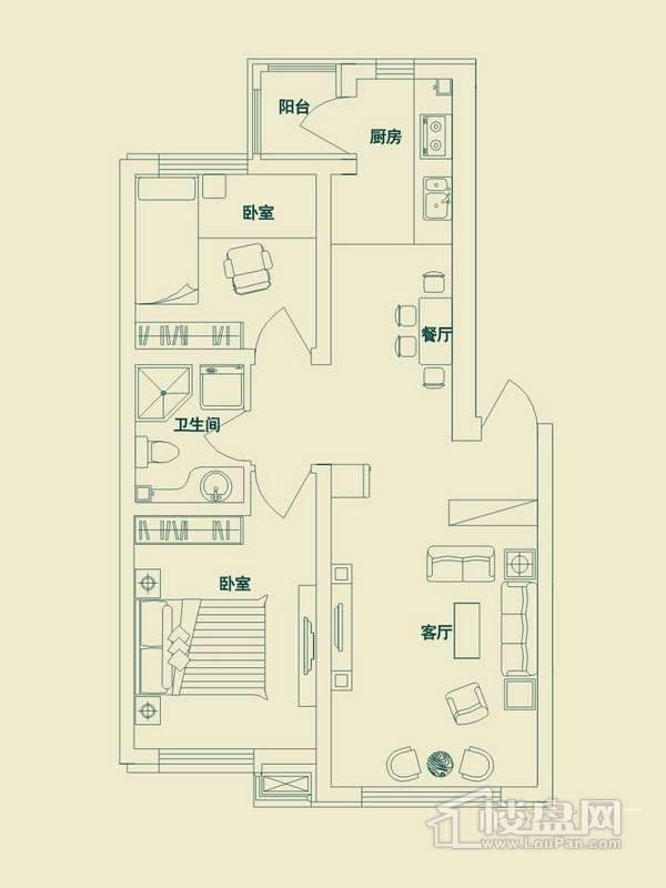 滨才城户型图2室2 