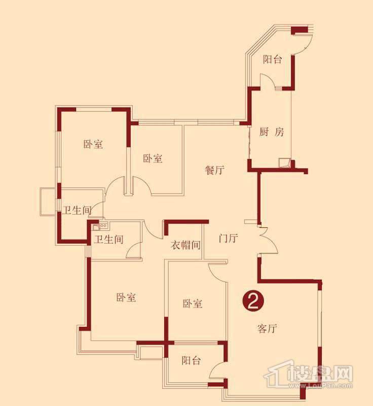 恒大绿洲A户型4室2厅2卫1厨 