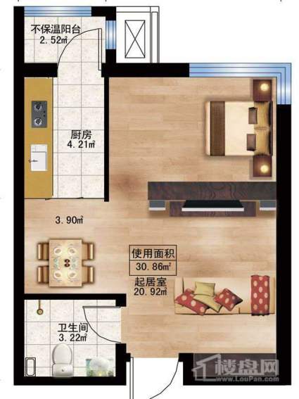 枫蓝国际5-8号楼A户型1室1厅1卫1厨