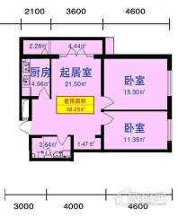 滨江逸品1#4使用面积58.25平米（2012-04-17）2室1厅1卫1厨