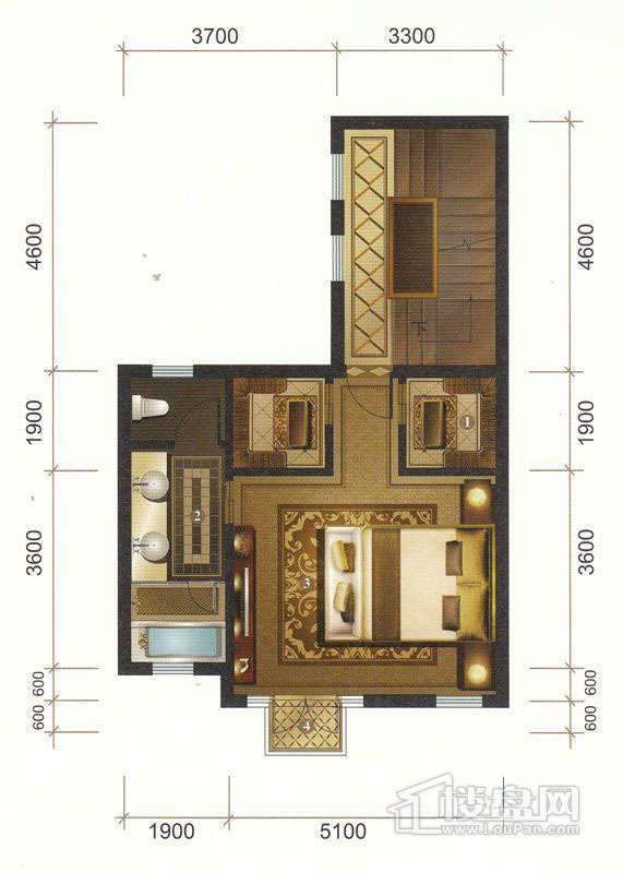 一期联排别墅D户型三层平面图