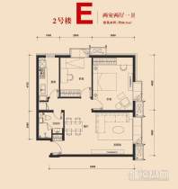 2号楼标准层E户型2室2厅1卫1厨