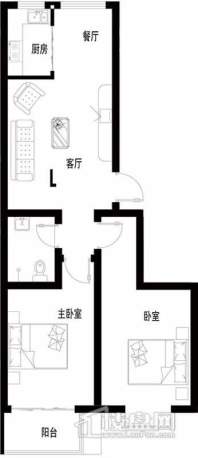 洋房标准层L户型2室2厅1卫1厨