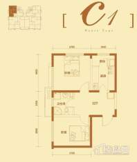 3号楼标准层c1户型2室1厅1卫1厨 64.74㎡