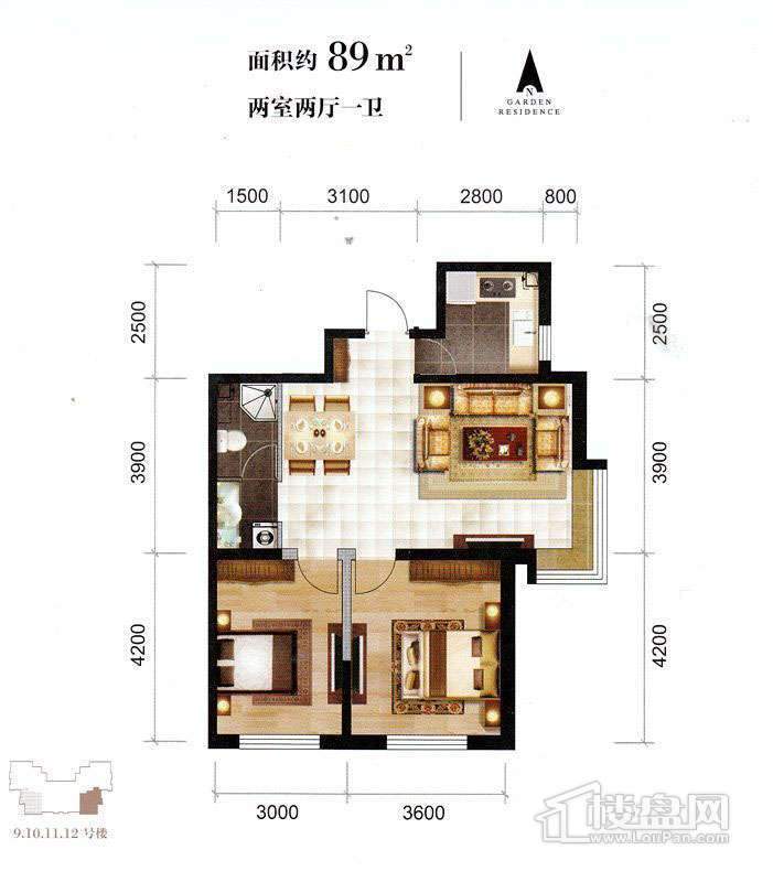 9、10、11、12号楼标准层B户型