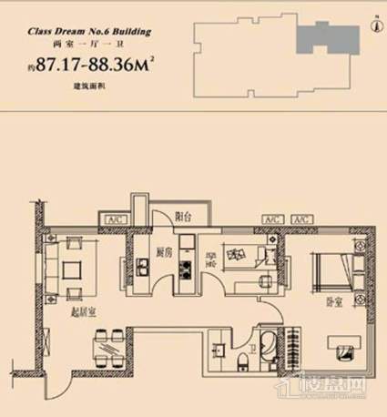 6号楼标准层两室户型2室1厅1卫1厨