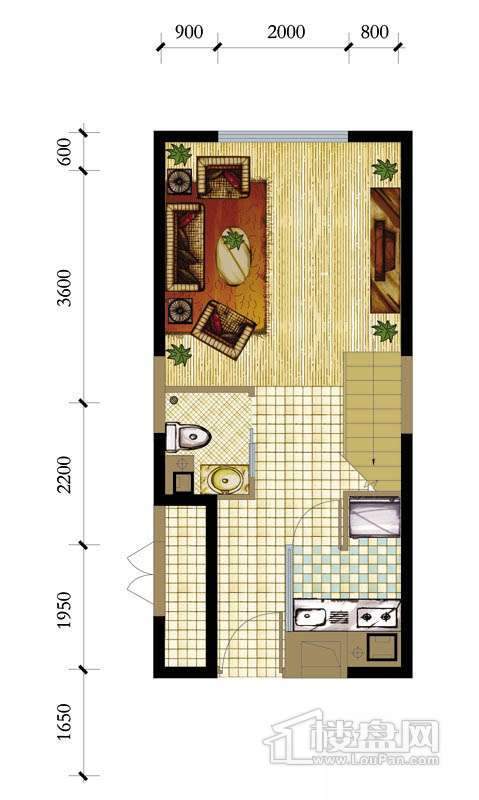 A座标准层b1-1户型1室1厅1卫1厨 43.21㎡