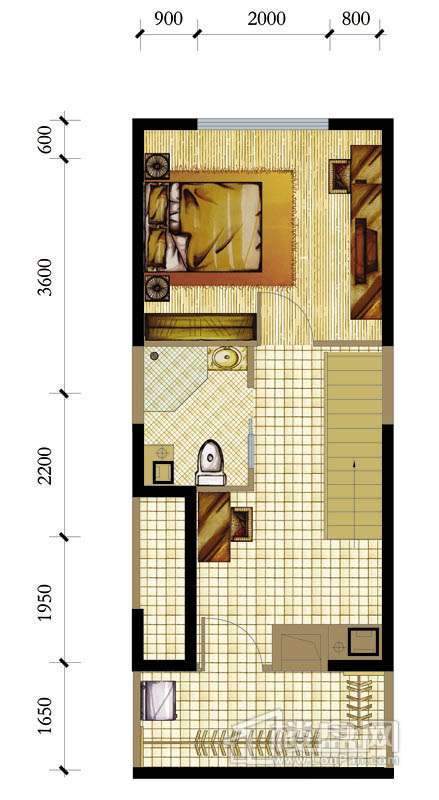 A座标准层B-C-2户型2室1厅1卫1厨 47.53㎡