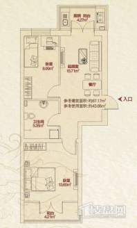 铂宇剑桥郡多层 B6户型2室2厅1卫1厨 