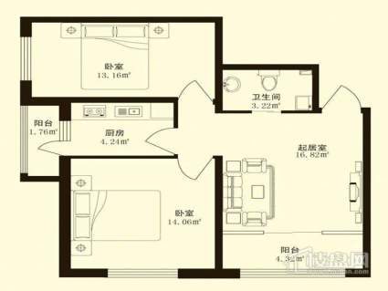 香悦蓝天下B户型1室1厅1卫1厨