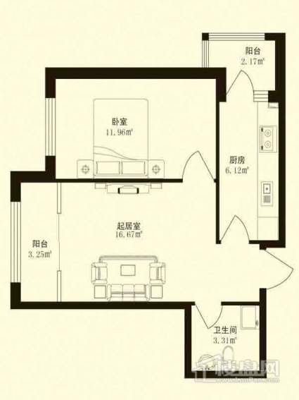 香悦蓝天下K户型1室1厅1卫1厨