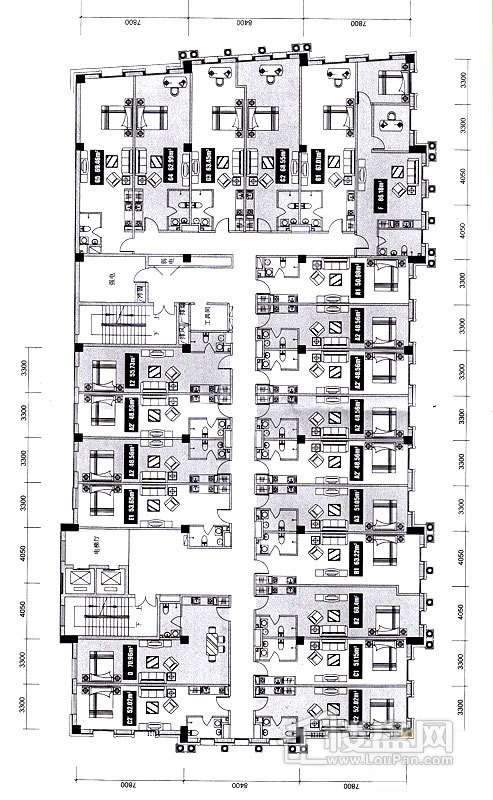 一期精装小户型寓所B座二至五层平面图