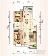 多层标准层B户型3室2厅1卫1厨 97.36㎡