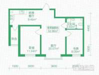 北岸上筑A户型2室2厅1卫1厨 