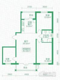 北岸上筑E户型3室2厅1卫1厨 